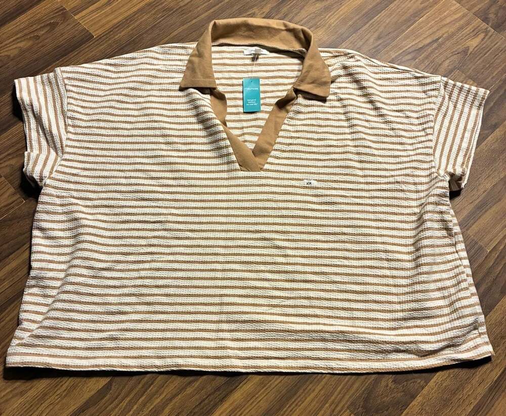 Maurices Women's Striped Waffle Knit V-Neck Polo Shirt